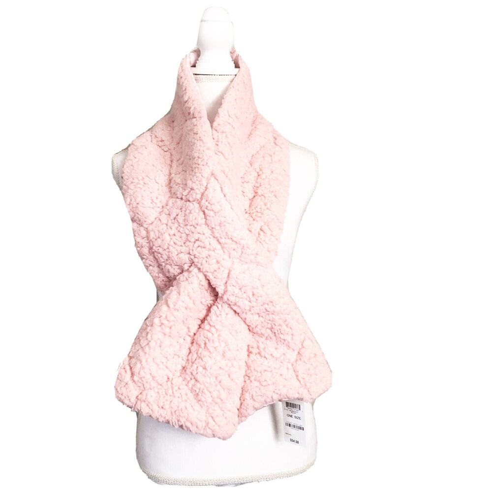 NWT INC Blush Pink Puffer Quilted Reversible Cozy Sherpa Scarf Muffler $54 #1990